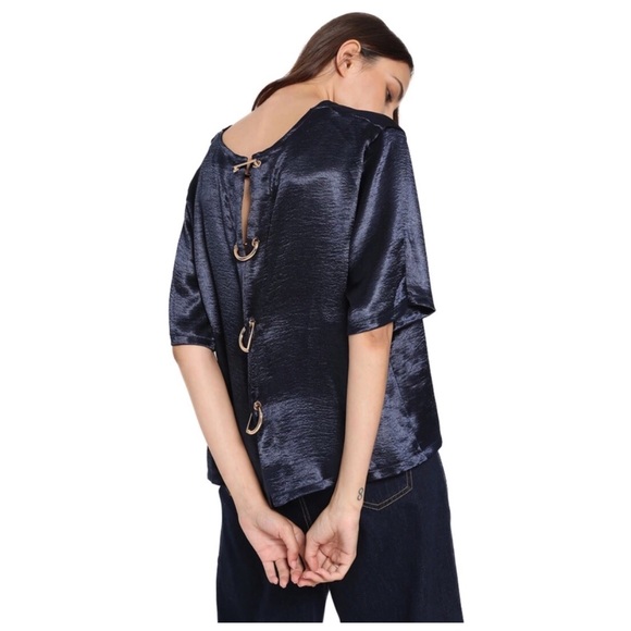 Silky Ink Blue Grommet Fasten Reversible Top - Picture 3 of 5